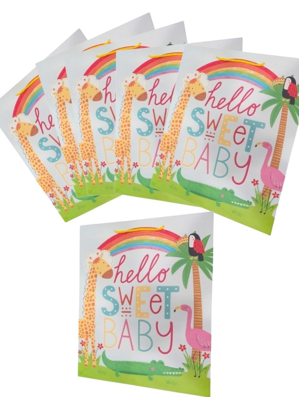 6pc large "Hello Sweet Baby" Jungle Theme Gift Bag Set